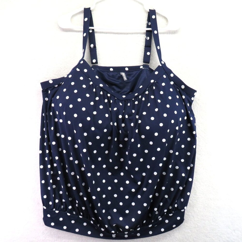 Lands End Swim Top Size 26W‎ Tankini Navy Blue White Polka Dot Adjustable Straps